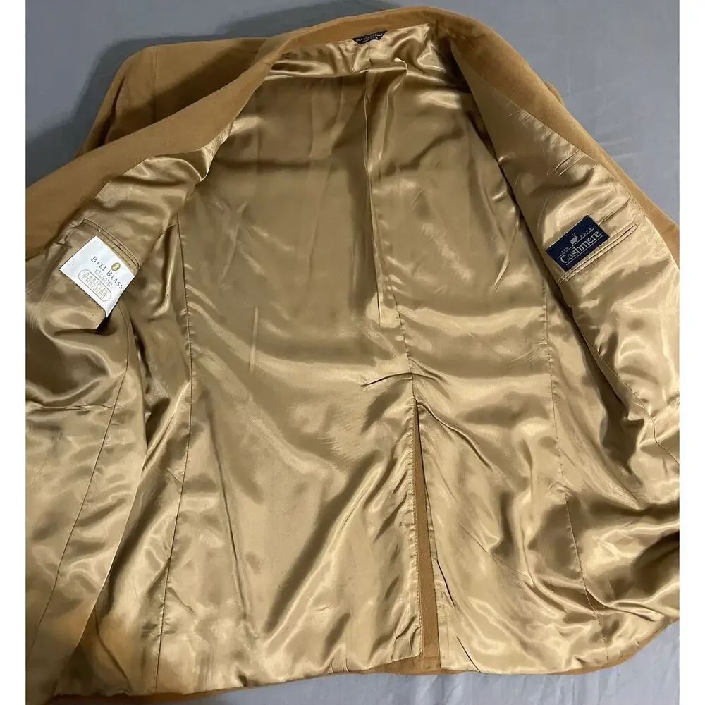 Vtg Bill Blass 100% Cashmere Blazer Sport Coat Jacket 42R Camel Tan Gold Mens